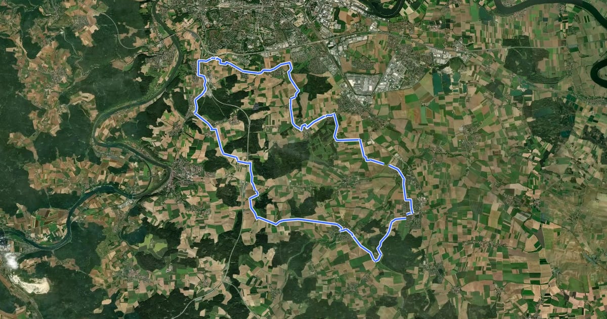 Маршрут Radrundwanderweg R9 Landkreis Regensburg на спутниковом снимке