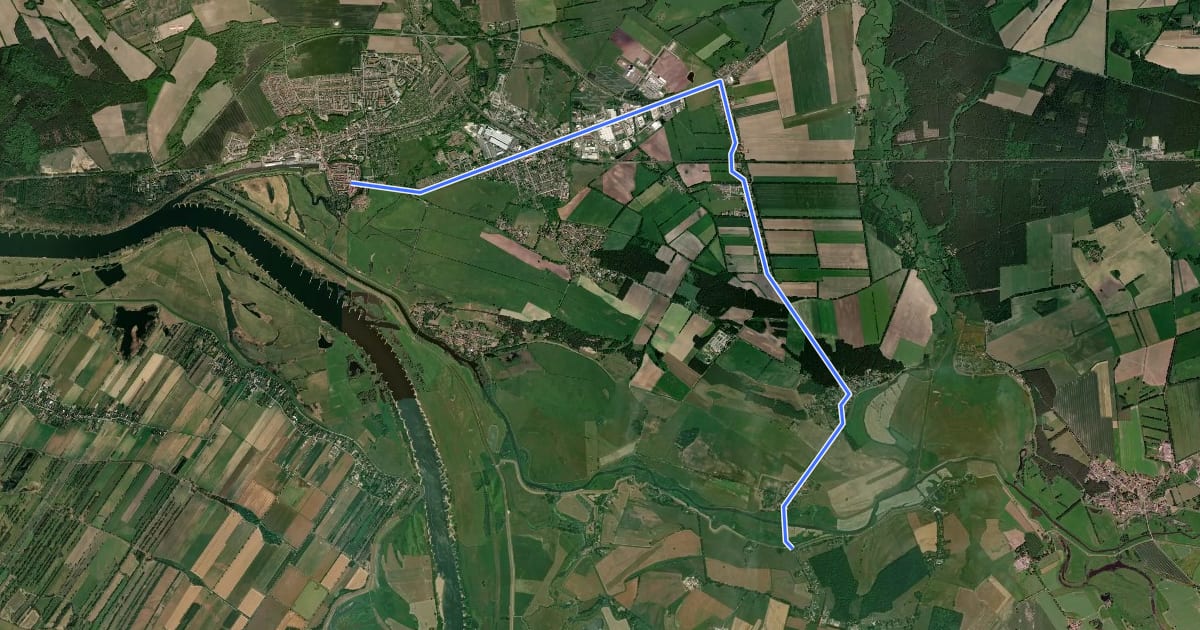 Маршрут Radrundweg 2 Boizenburg-Teldau на спутниковом снимке