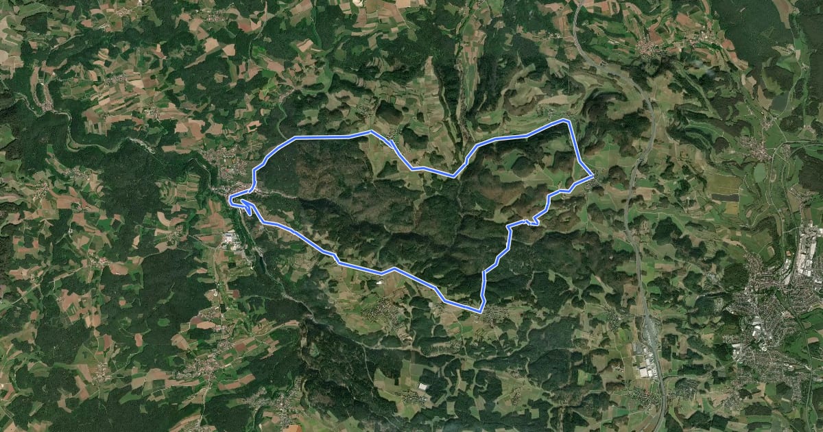 Маршрут Radrundweg Bayreuth BT16 на спутниковом снимке