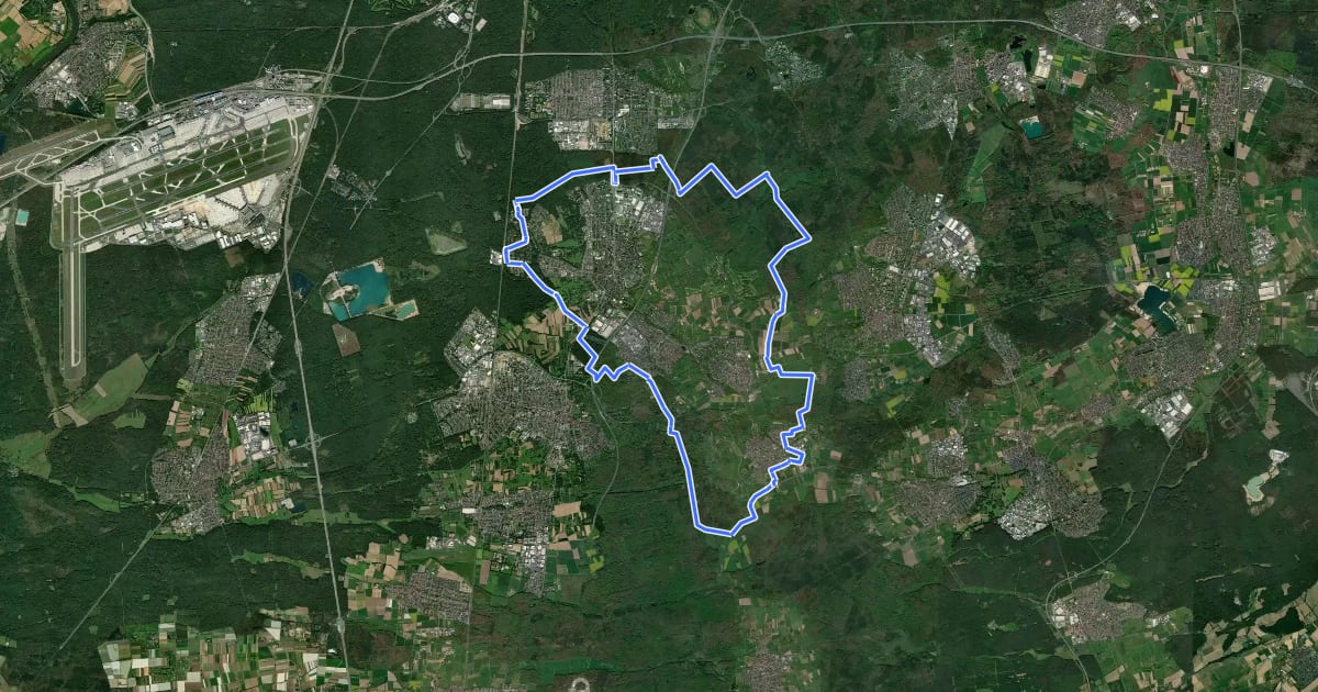 Маршрут Radrundweg Dreieich на спутниковом снимке
