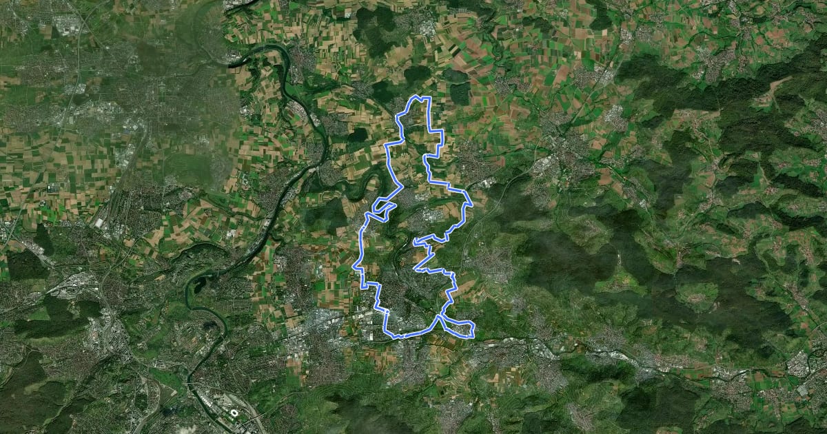 Маршрут Radrundweg Waiblingen und Ortschaften на спутниковом снимке
