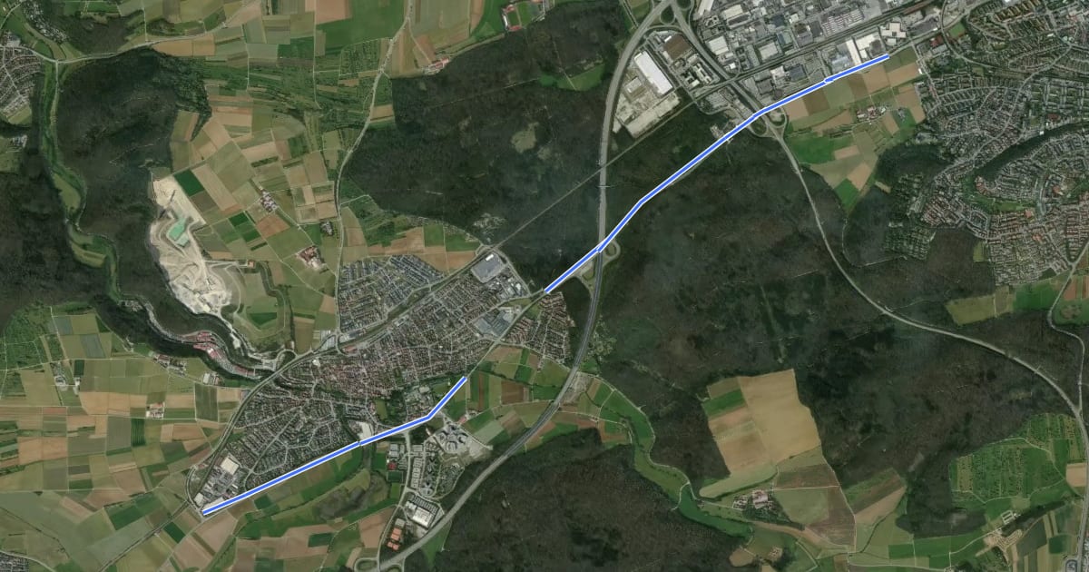 Маршрут Radschnellweg 1 на спутниковом снимке
