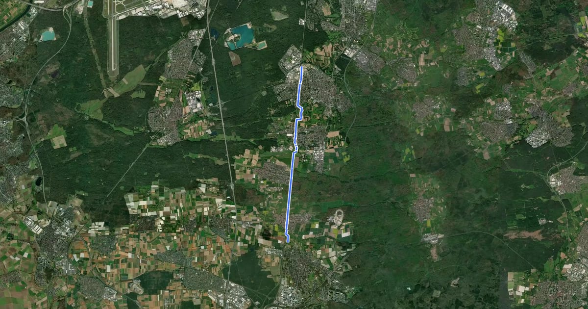 Маршрут Radschnellweg Frankfurt - Darmstadt на спутниковом снимке