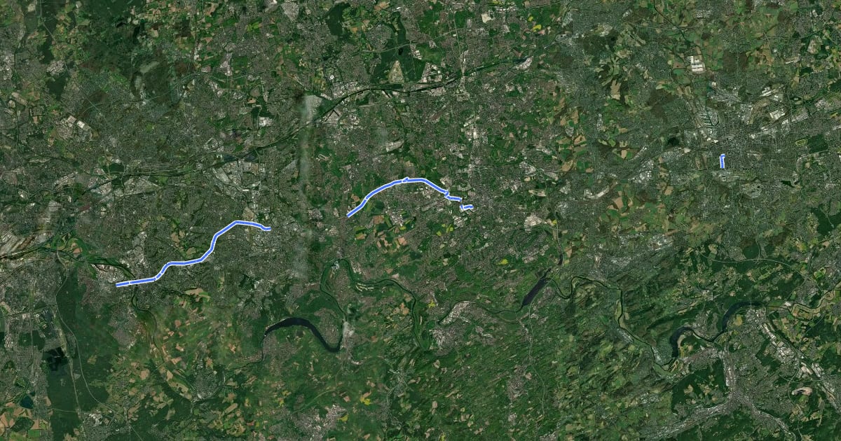 Маршрут Radschnellweg Ruhr (RS1) на спутниковом снимке