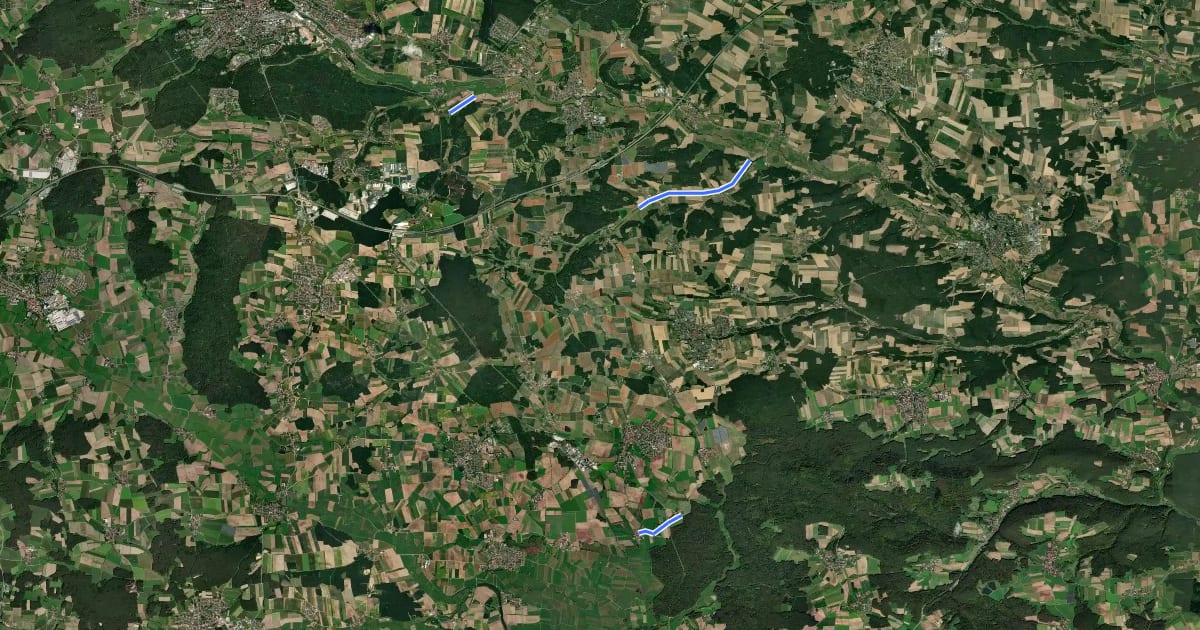 Маршрут Radverkehrsnetz des Landkreises Ansbach на спутниковом снимке