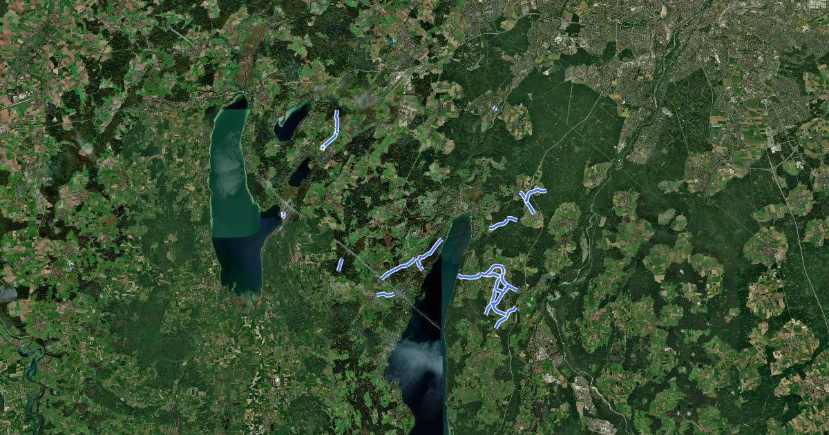 Маршрут Radverkehrsnetz Landkreis Starnberg на спутниковом снимке