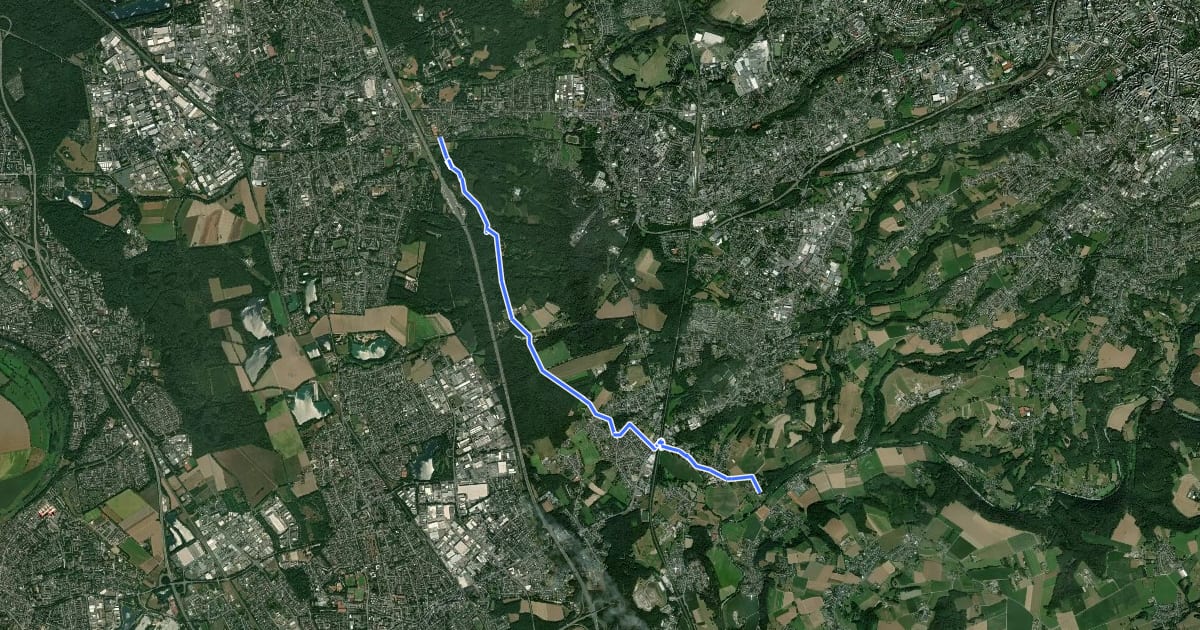Маршрут Radverkehrsnetz NRW: Nesselrath-Wiescheid-Heide-HildenOst на спутниковом снимке