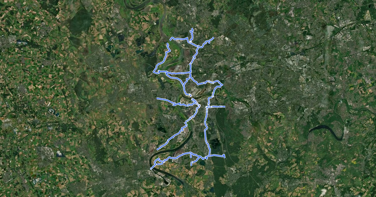 Маршрут Radverkehrsnetz NRW, Stadt Duisburg на спутниковом снимке