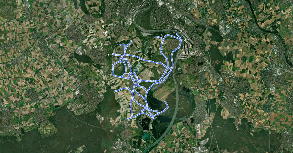 Маршрут Radverkehrsnetz RP-Rheinauen на спутниковом снимке