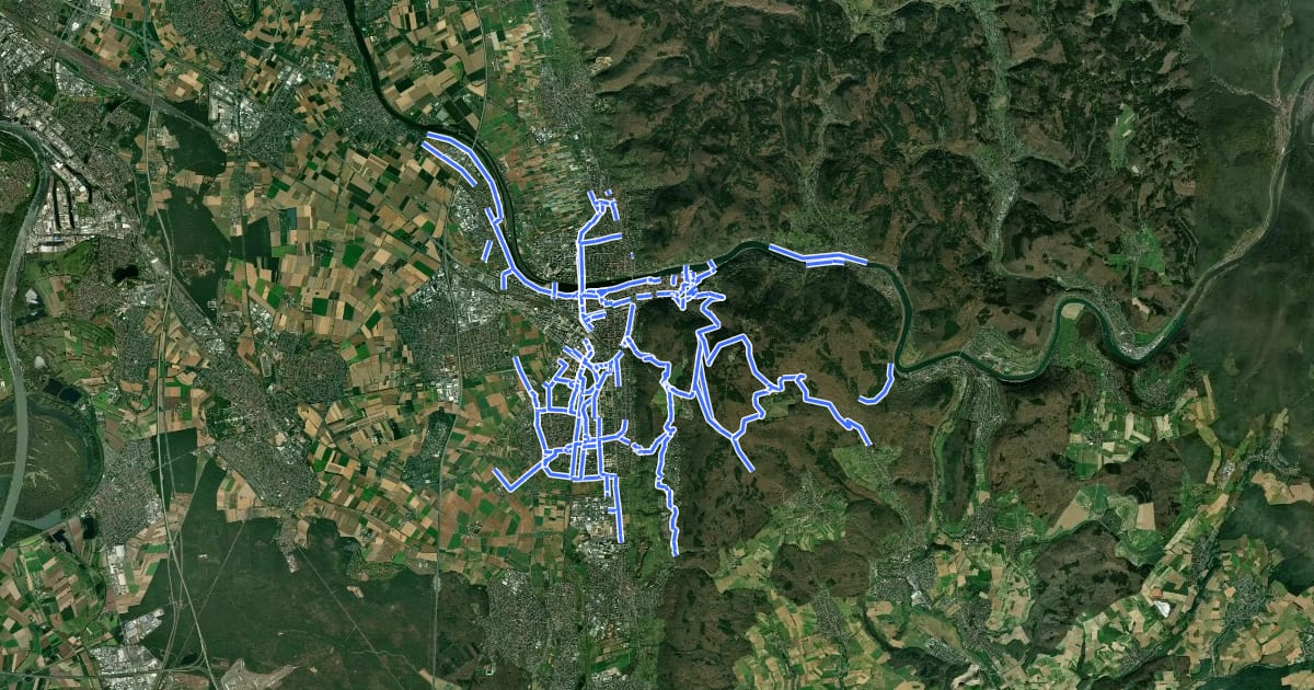 Маршрут Radverkehrsnetz Stadt Heidelberg на спутниковом снимке
