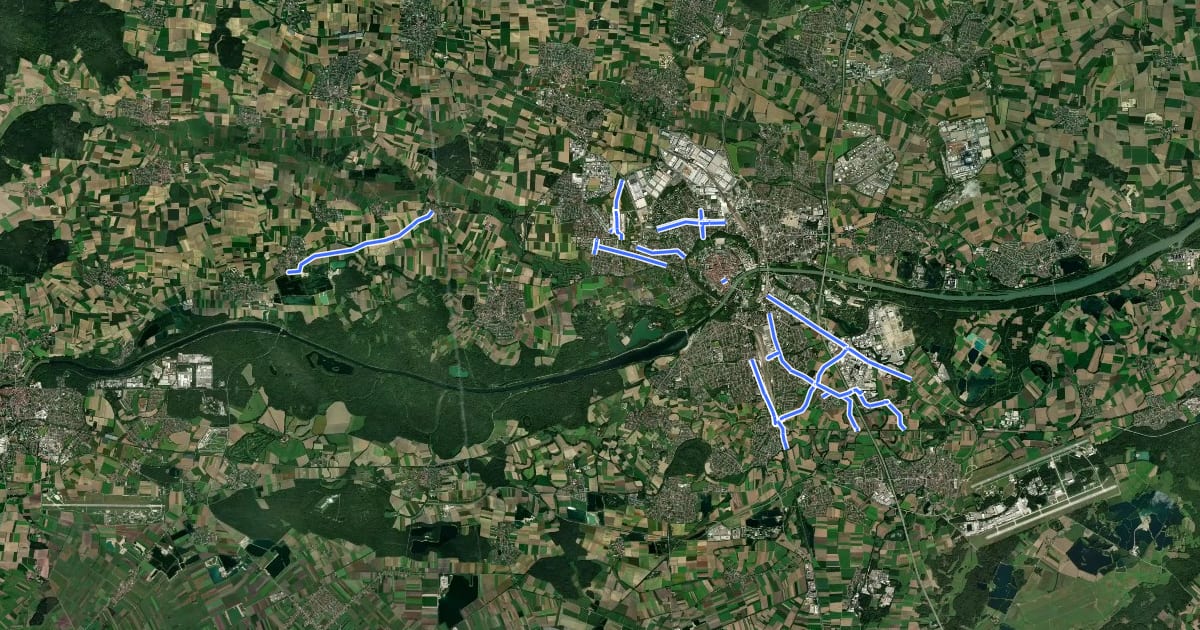 Маршрут Radverkehrsnetz Stadt Ingolstadt на спутниковом снимке