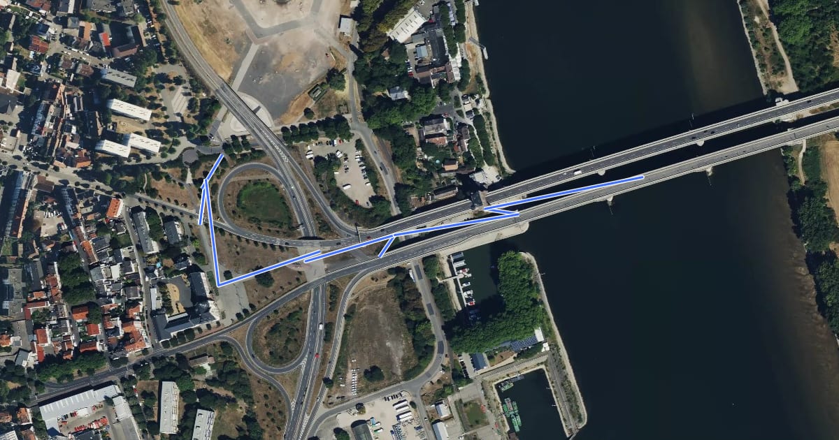 Маршрут Radverkehrsnetz Worms на спутниковом снимке