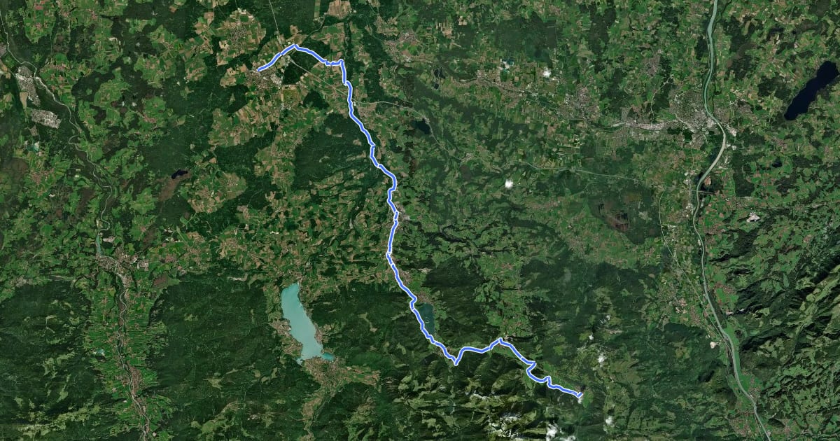 Маршрут Radwanderweg Holzkirchen - Bayrischzell на спутниковом снимке