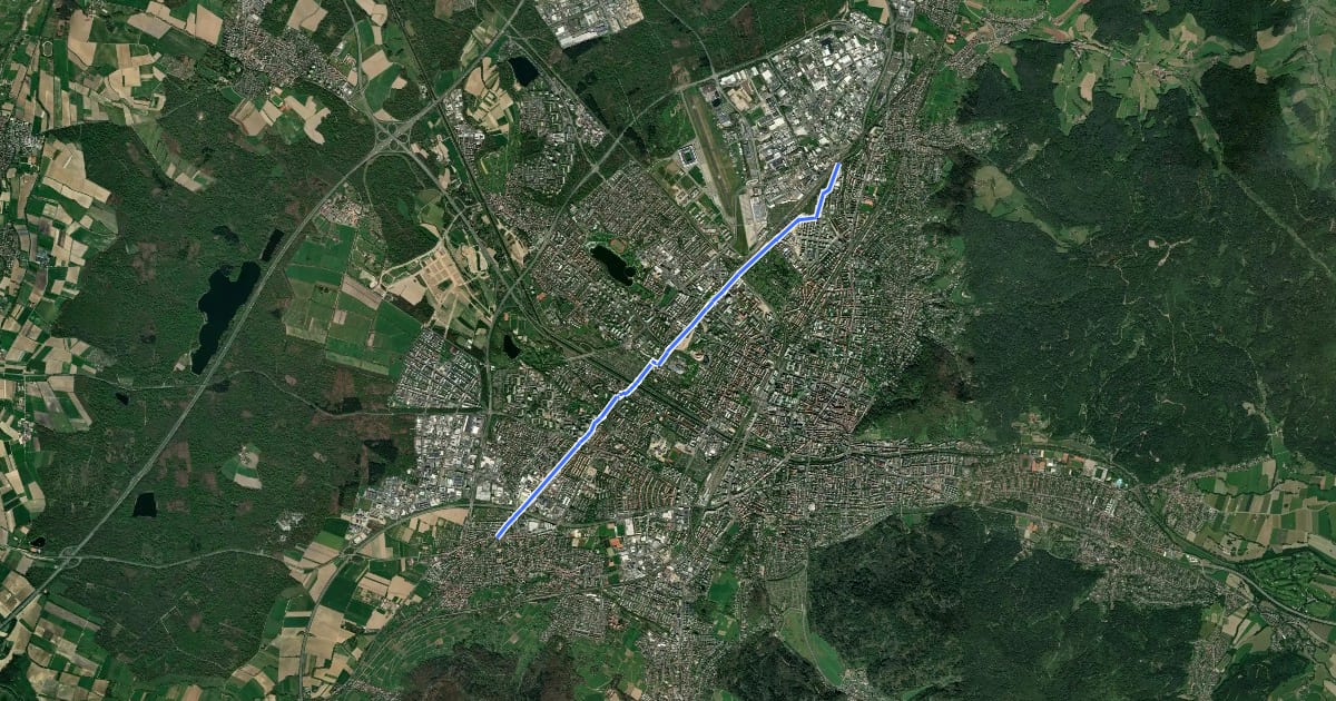 Маршрут Radweg FR2 на спутниковом снимке