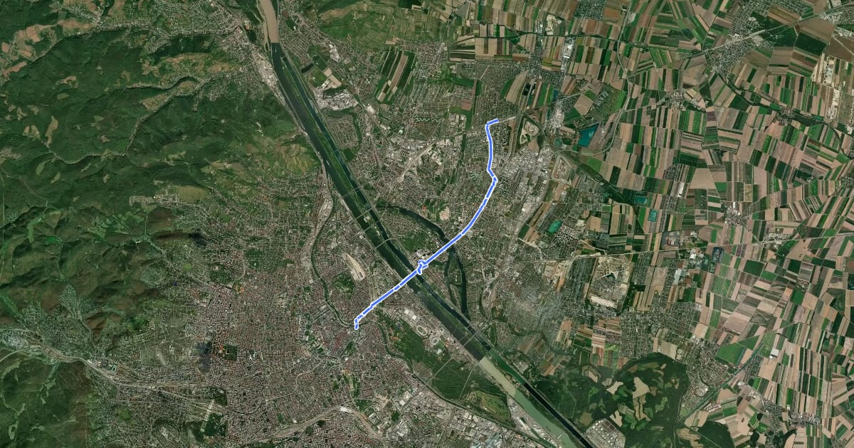 Маршрут Radweg Kagran на спутниковом снимке