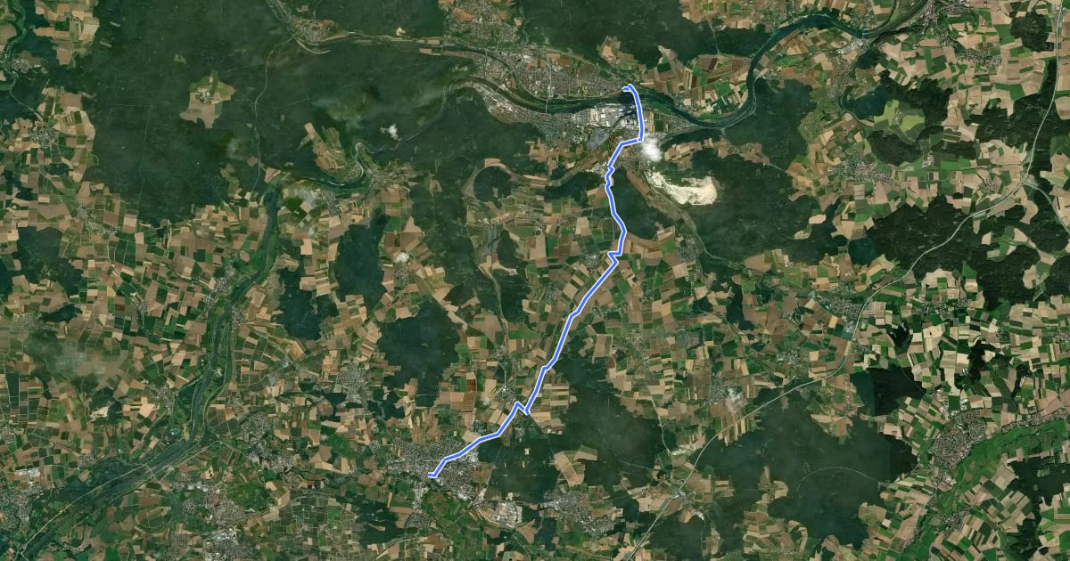 Маршрут Radweg Kelheim-Abensberg на спутниковом снимке