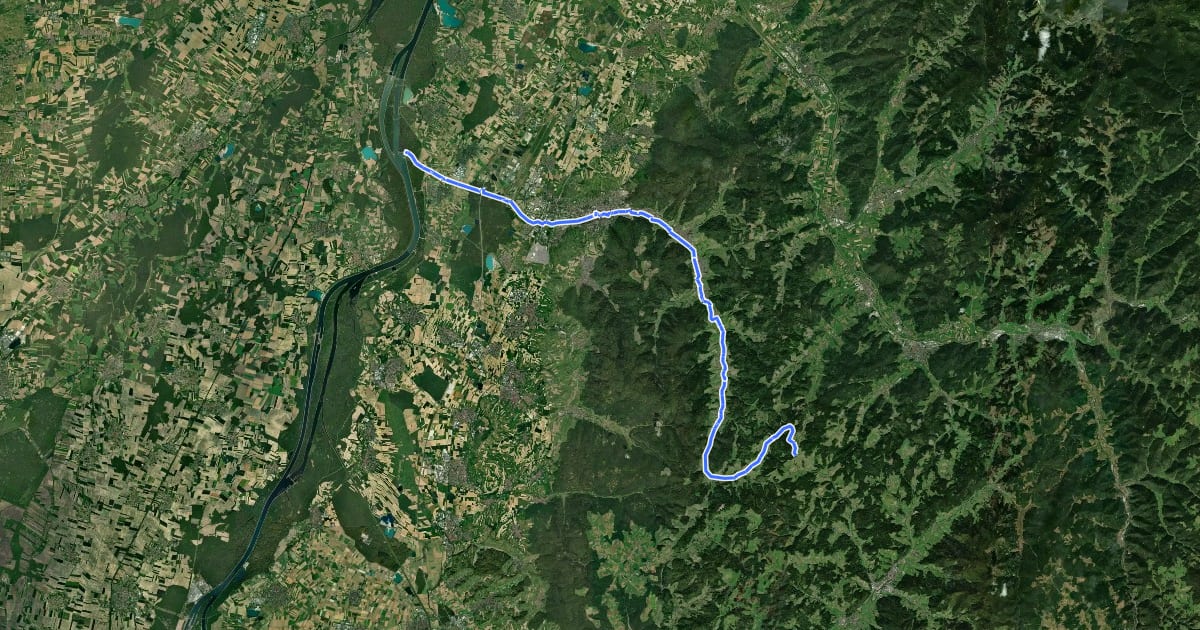 Маршрут Radweg Rhein-Schuttertal на спутниковом снимке