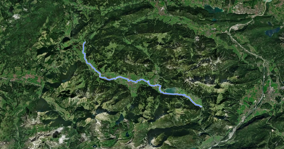 Маршрут Radweg Tannheimertal на спутниковом снимке