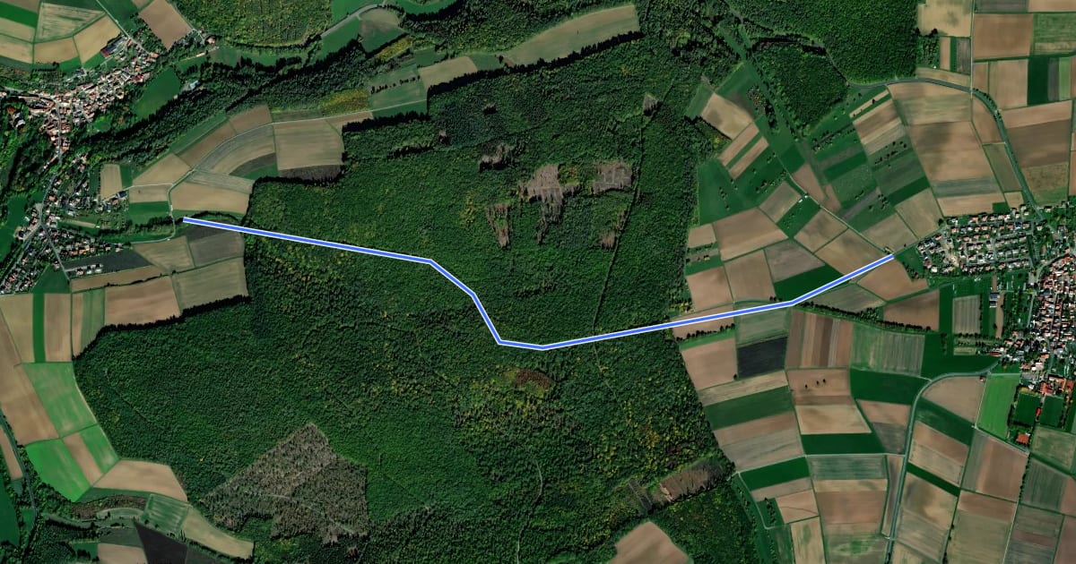 Маршрут Radweg Waltershausen - Aubstadt на спутниковом снимке