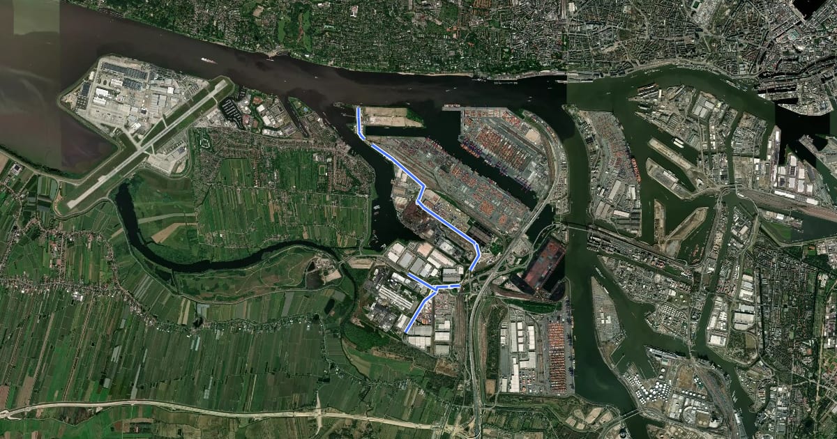 Маршрут Radwegenetz Hamburger Hafen на спутниковом снимке