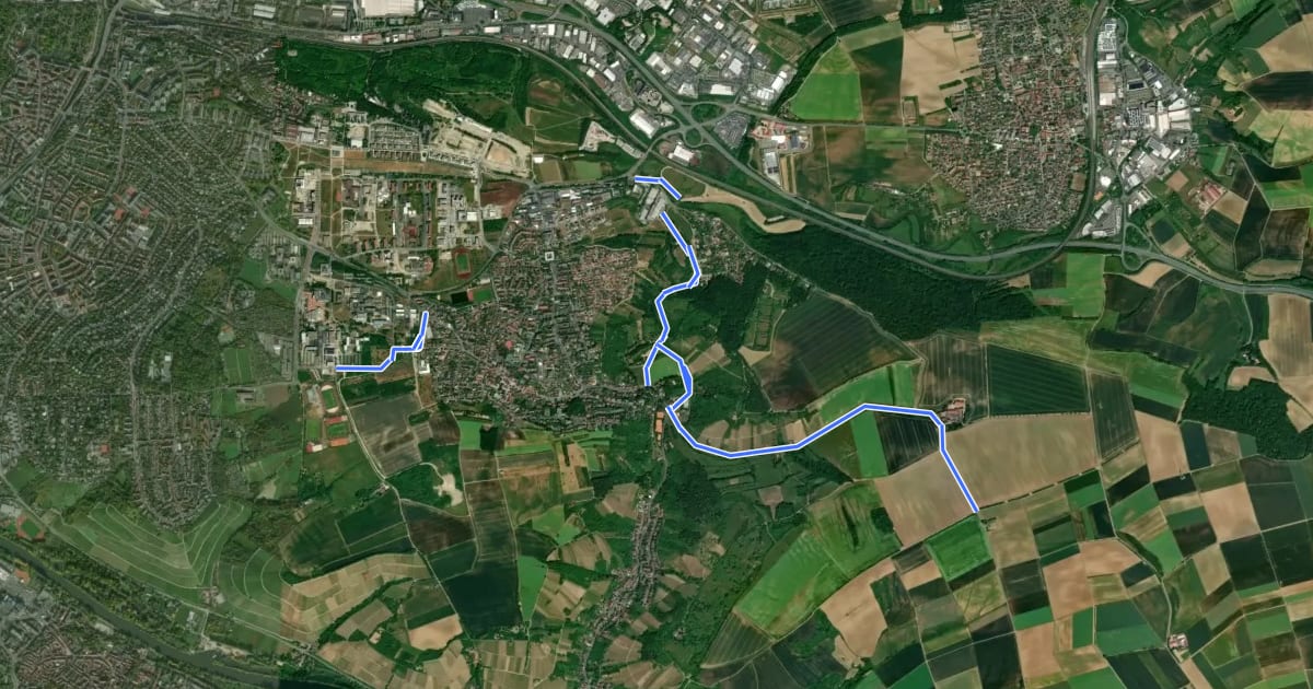Маршрут Radwegenetzt Gerbrunn на спутниковом снимке