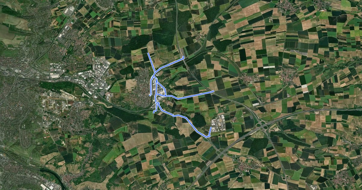 Маршрут Radwegenetzt Rottendorf на спутниковом снимке