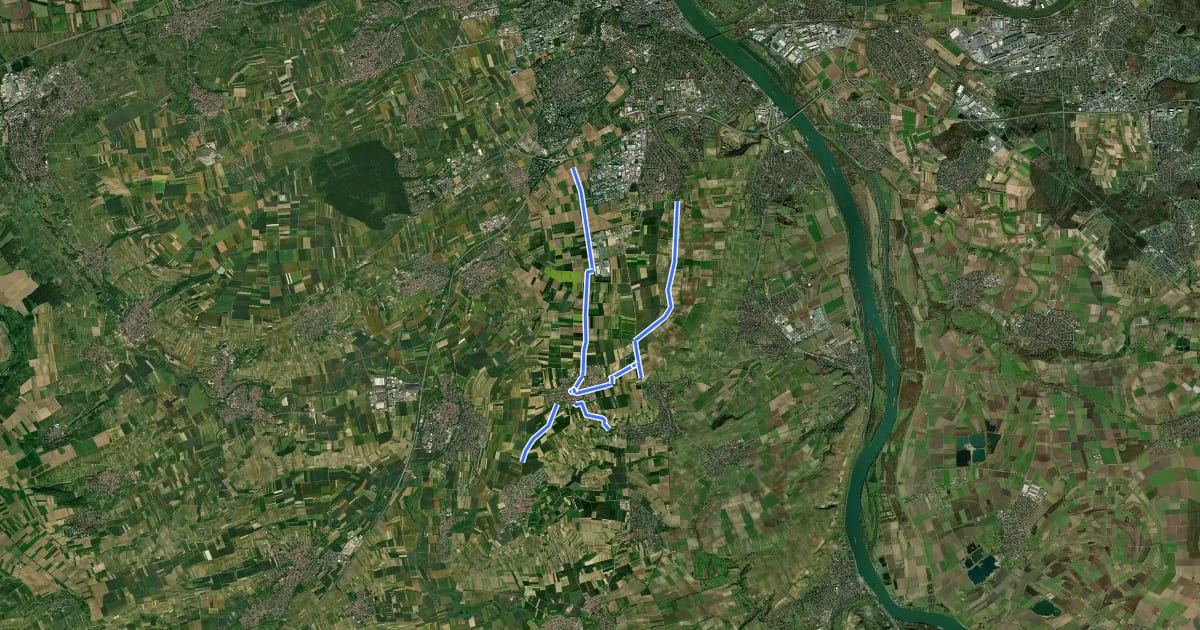 Маршрут Radwegnetz Mainz-Ebersheim на спутниковом снимке