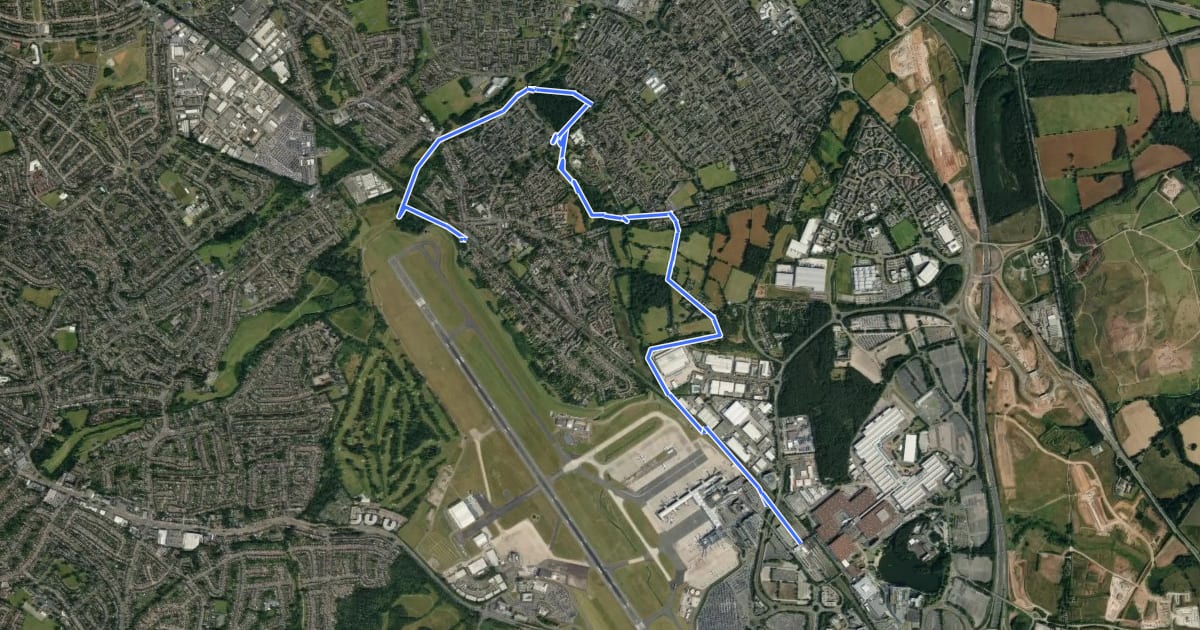 Маршрут Rail Trail: Birmingham International > Marston Green на спутниковом снимке