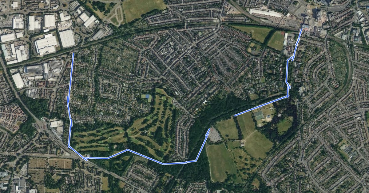 Маршрут Rail Trail: Canley > Coventry на спутниковом снимке