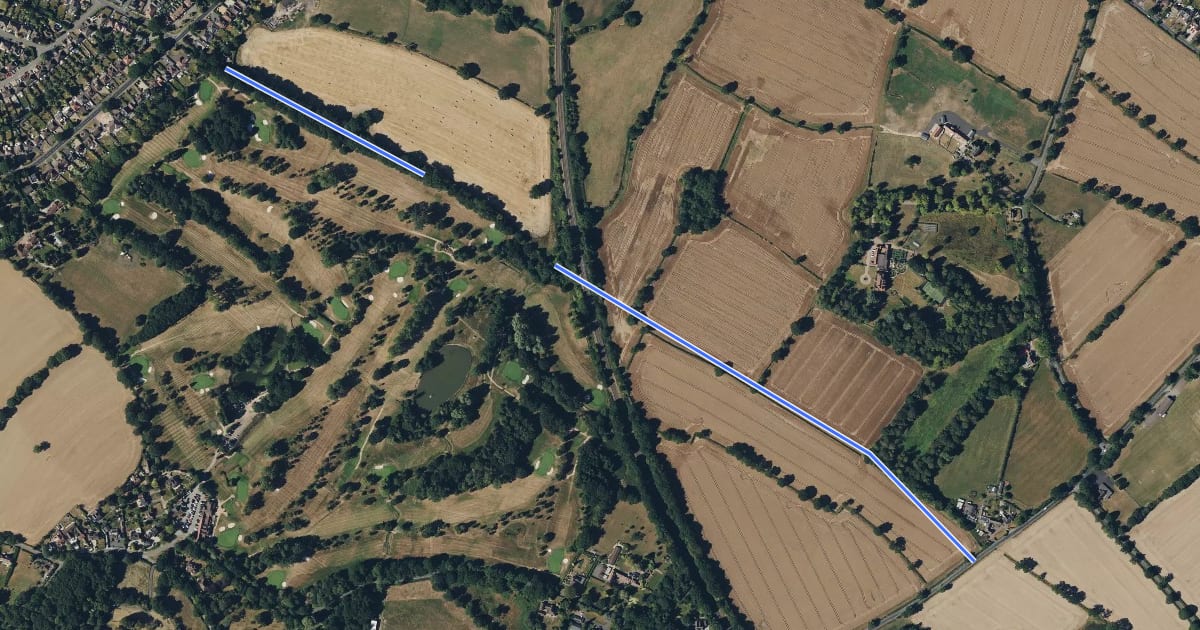 Маршрут Rail Trail: Earlswood > Wythall на спутниковом снимке