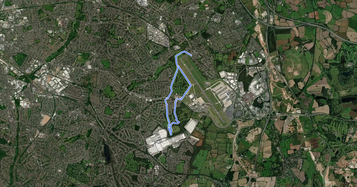 Маршрут Rail Trail: Marston Green Circular via Elmdon на спутниковом снимке
