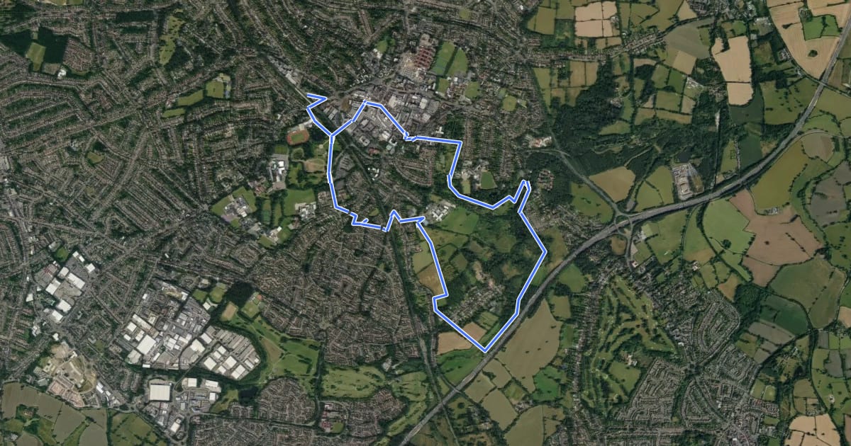 Маршрут Rail Trail: Solihull Circular (via Malvern & Brueton Park) на спутниковом снимке