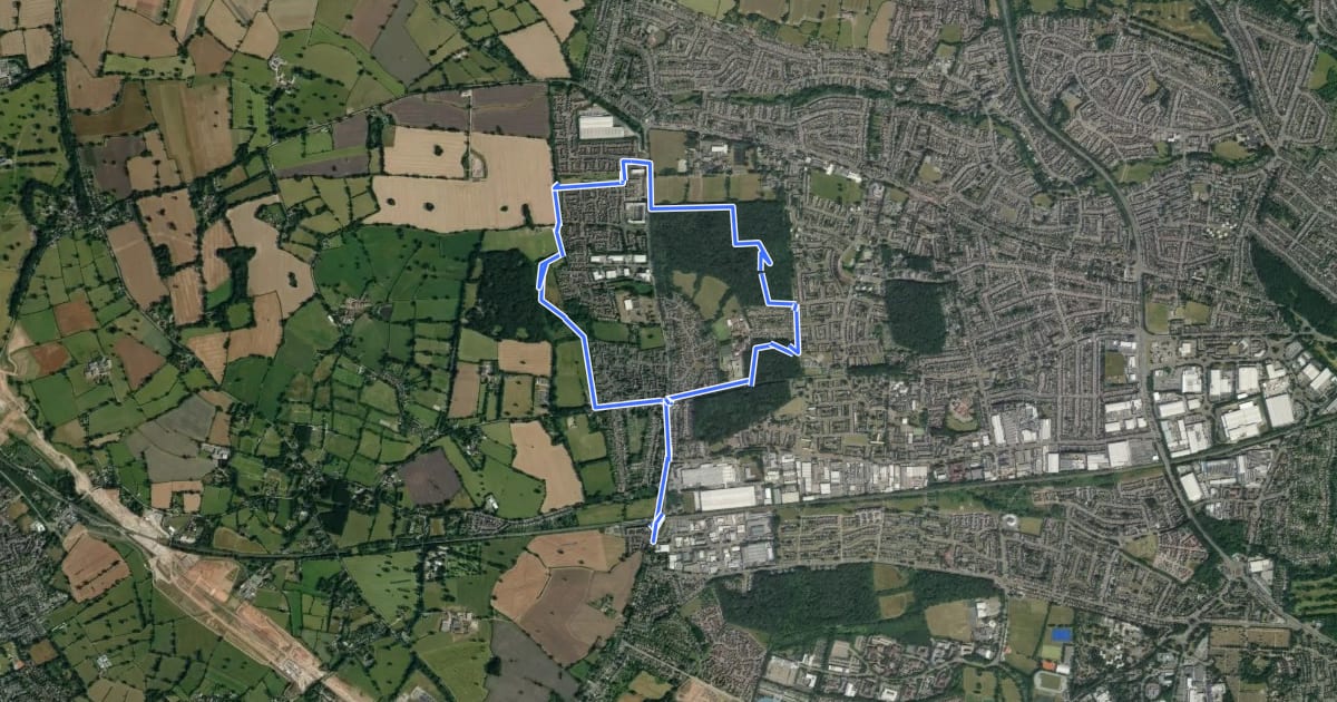 Маршрут Rail Trail: Tile Hill Circular на спутниковом снимке