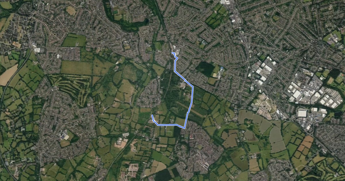 Маршрут Rail Trail: Whitlocks End > Shirley на спутниковом снимке