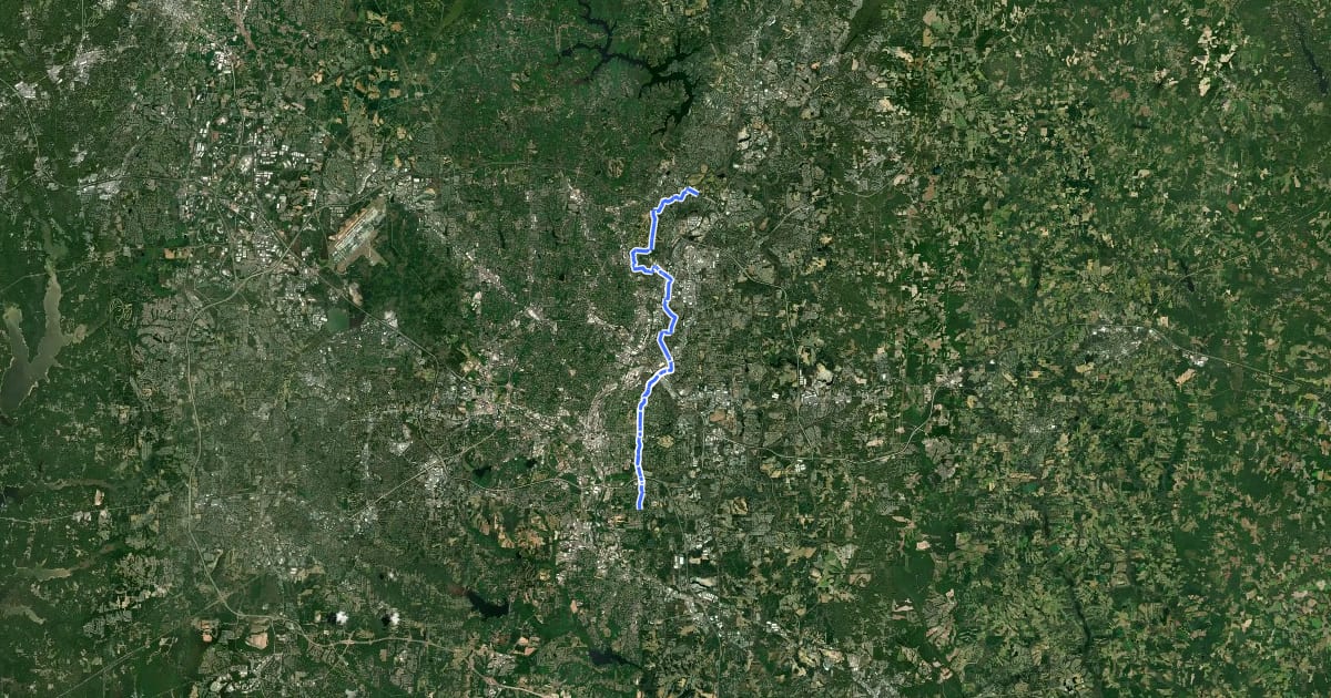 Маршрут Raleigh Route 11 Cross Town на спутниковом снимке