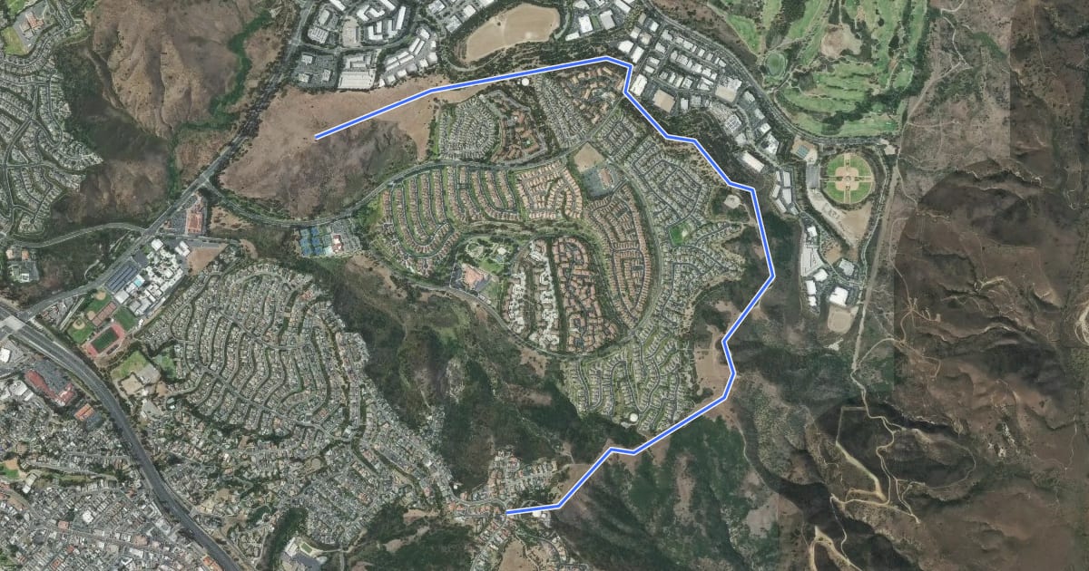 Маршрут Rancho San Clemente Ridgeline Trail на спутниковом снимке