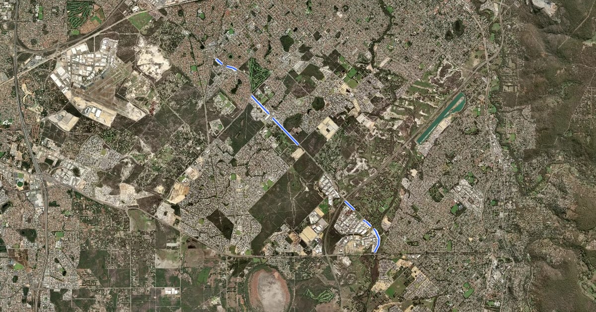 Маршрут Ranford Road Shared Path на спутниковом снимке