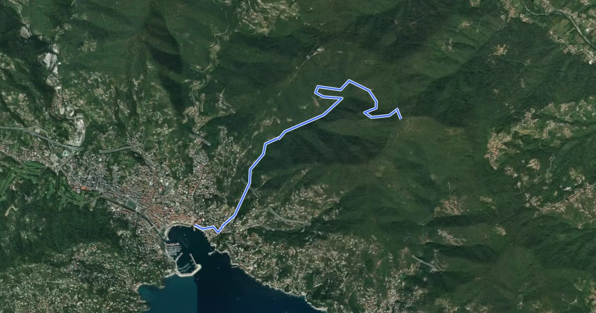Маршрут Rapallo - Rio Tuja - M. Castello на спутниковом снимке