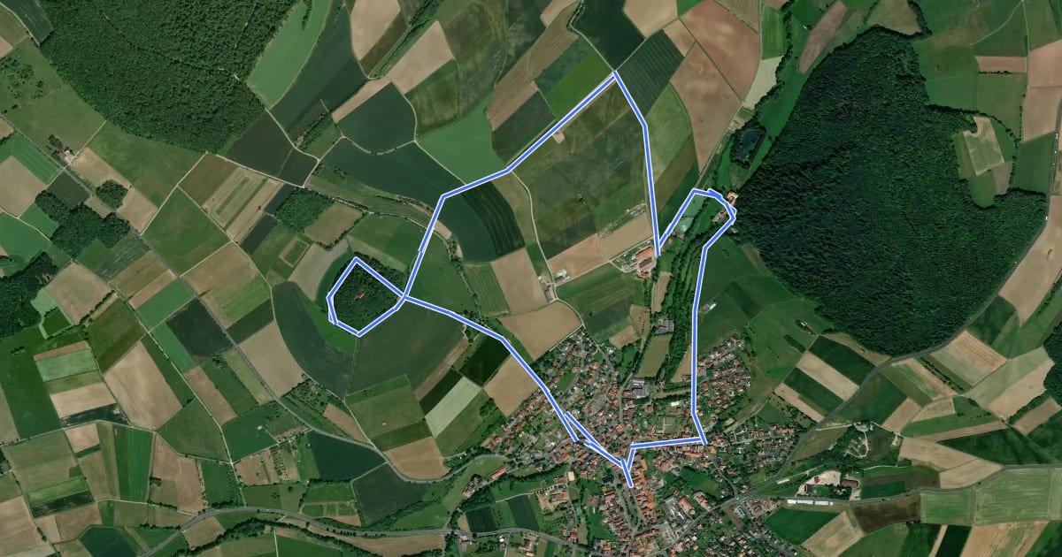 Маршрут Rasdorf - Rhön-Rundweg 2 на спутниковом снимке