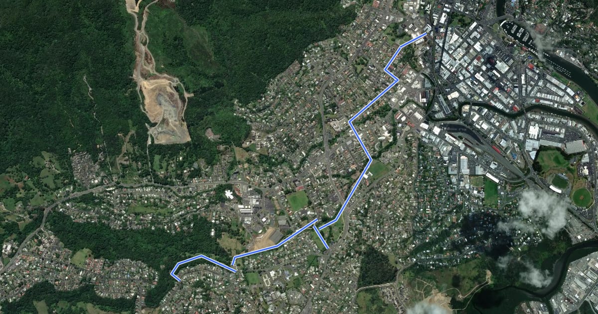Маршрут Raumanga / Maunu Shared Path на спутниковом снимке