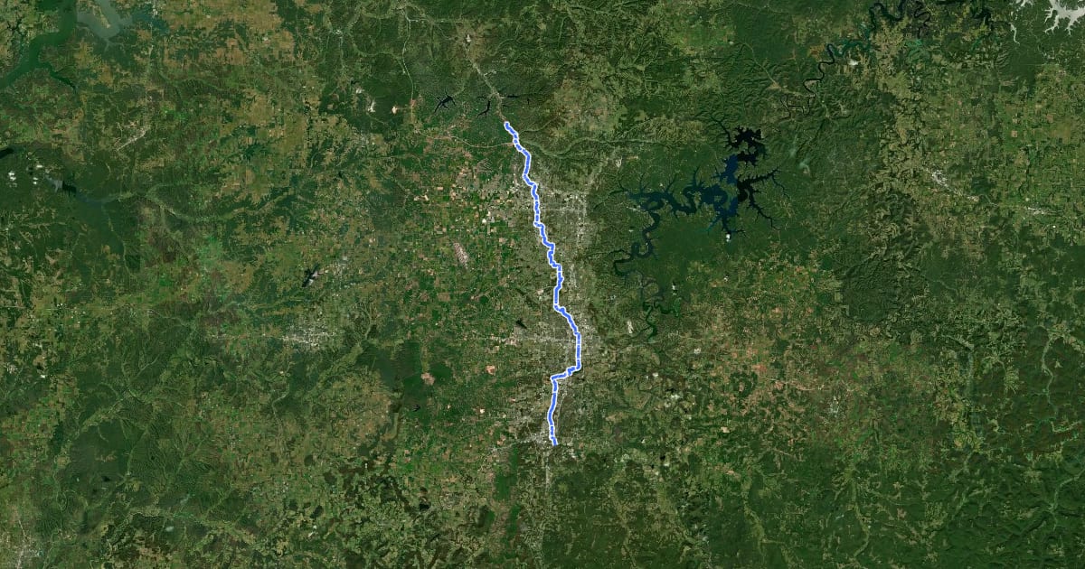 Маршрут Razorback Regional Greenway на спутниковом снимке