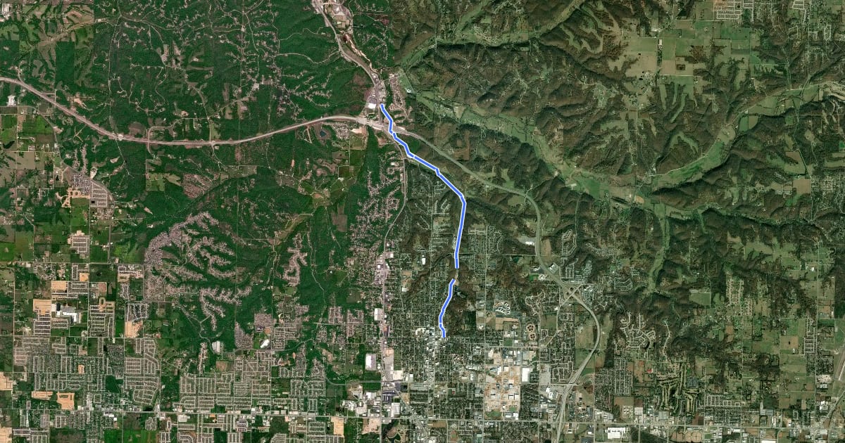 Маршрут Razorback Regional Greenway - North Bentonville Separated на спутниковом снимке