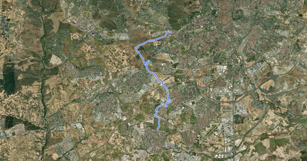 Маршрут RC10: Fuenlabrada – Bosque Sur – Polvoranca – Parque Forestal Las Presillas (Alcorcón) – Colonia Jardín (Madrid) на спутниковом снимке