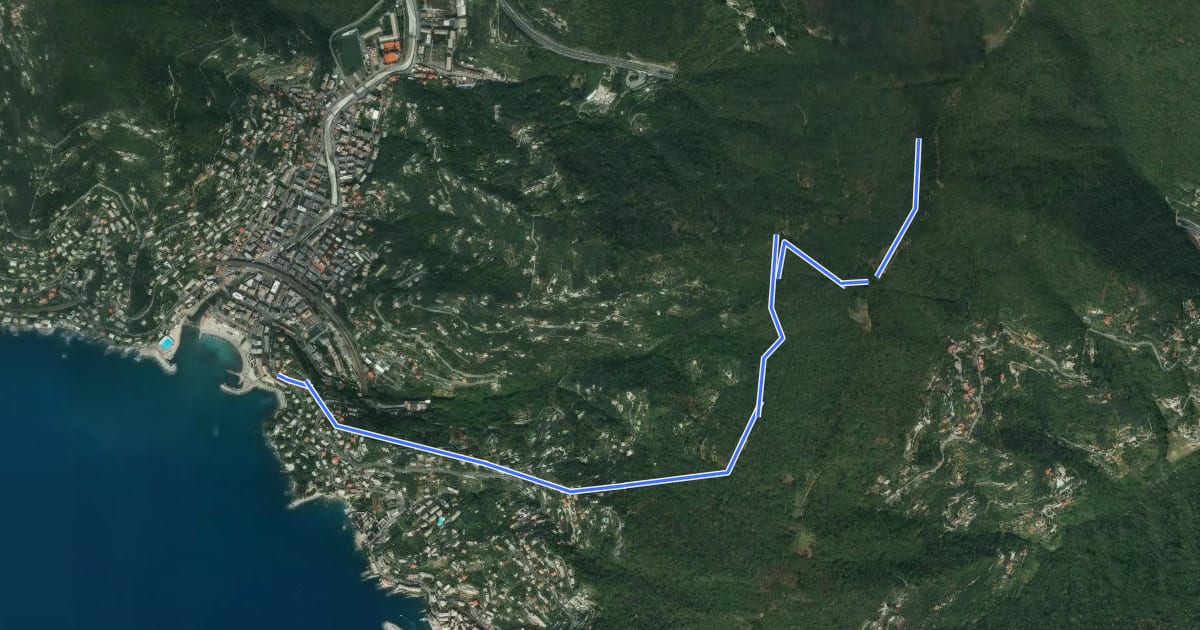 Маршрут Recco - Monte Ampola на спутниковом снимке