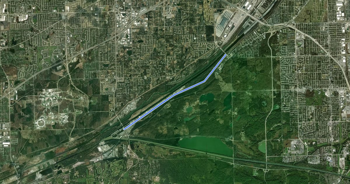 Маршрут Red Paved Trail на спутниковом снимке