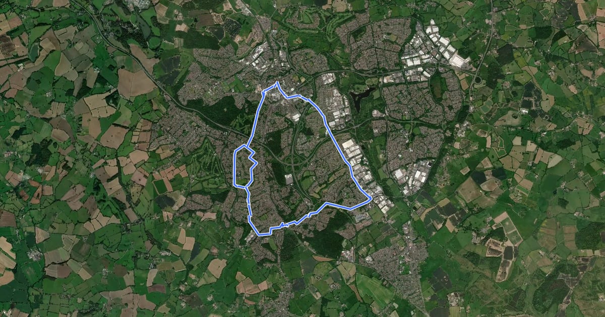 Маршрут Redditch Cycle Route 18 на спутниковом снимке