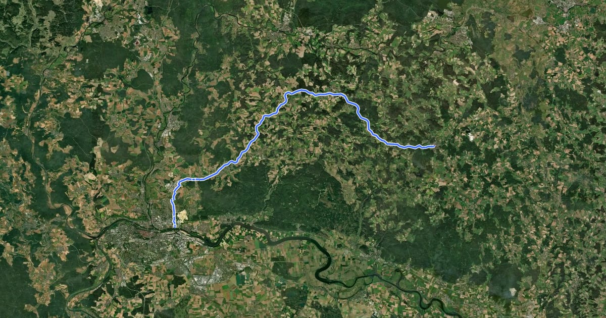 Маршрут Regensburg-Falkenstein-Radweg на спутниковом снимке
