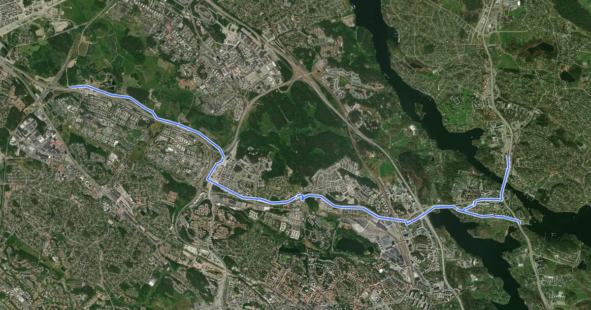 Маршрут Regionalt cykelnät Stockholm (Hjulsta-Bergshamrastråket) на спутниковом снимке
