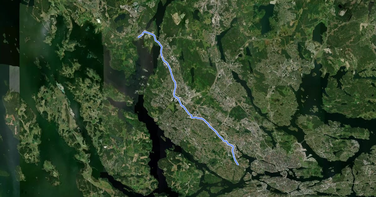 Маршрут Regionalt cykelnät Stockholm (Kungsängenstråket) на спутниковом снимке