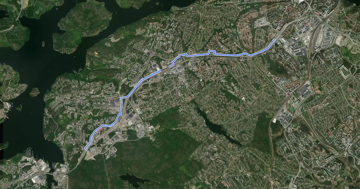 Маршрут Regionalt cykelnät Stockholm (Vårbystråket) на спутниковом снимке